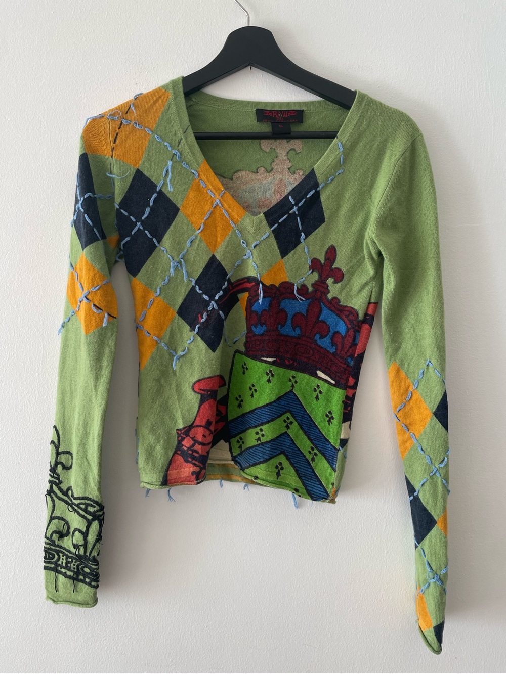 RAW 7 Vintage 100% Cashmere Y2K Streetwear Style V-Neck Sweater Size S